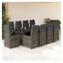 vidaXL 11-tlg. Garten-Bistro-Set mit Kissen Grau Poly Rattan