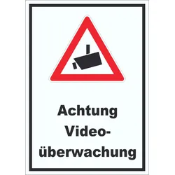 Achtung Videoüberwachung Aufkleber A3 (297x420mm)