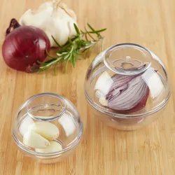 Relaxdays Relaxdays Zwiebeldose 2er Set, Frischhaltekugeln Knoblauch & Zwiebeln, Kühlschrank, Kunststoff, 7 & 9 cm Ø, transparent