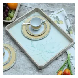 MARELIDA Dekotablett Serviertablett weiß Kerzentablett grüne Blüte