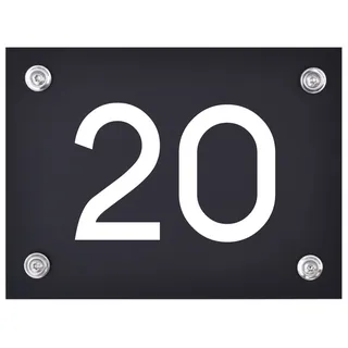 Hausnummer Schild 20 aus Acryl, Hausnummernschild in schwarz, mit weißer Schrift inkl. Zubehör