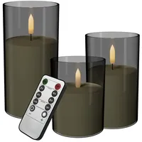 FIVMEN LED-Kerze 3 Stück LED Kerzen Flammenlosekerzen mit Fernbedienung Acryl Shell grau