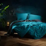 Lorena Uni Mako-Satin Bettwäsche Classic Stehsaum 155x220 cm + 80x80 cm | ocean - blau