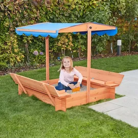 Home Deluxe Holzsandkasten Buddelkiste mit Dach Blau