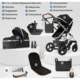 Bergsteiger Nizza 3 in 1 Kinderwagen, Kombikinderwagen Komplettset, Babywanne & Buggy Sportsitz inklusive, Isofix Station optional