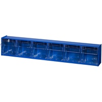 Klappschüttenmagazin VarioPlus ProFlip 6 | HxBxT 11,5x60x9,5cm | Blau-Transparent | Sortierkasten, Klappschüttenmagazin, Kleinteilemagazin, Sortierbox, Werkzeugkasten