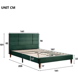 Merax Polsterbett Doppelbett 140x200 aus Samt & Holz & Metall mit Lattenrost & Kopfteil für Schlafzimmer Grün