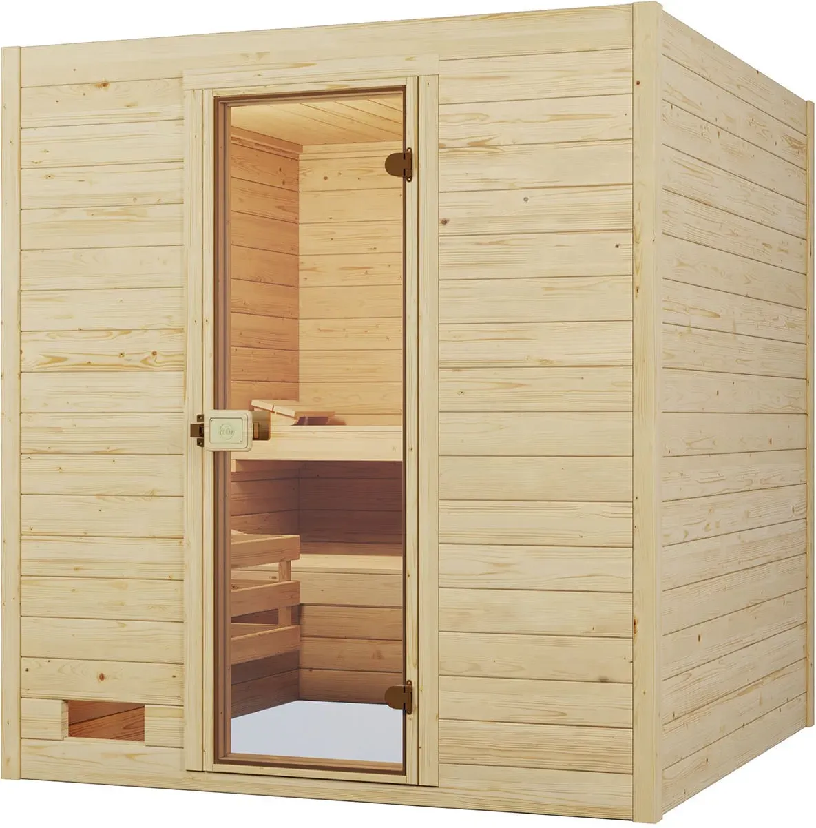 Sauna WEKA "Massivholzsauna VALIDA 3", beige (natur), Saunaofen, integrierte Steuerung, 5,4 kW, Saunen, Blockbohlen, moderne Ganzglastür