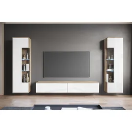 INOSIGN Wohnwand INOSIGN "Kenia, Vitrine Türanschlag links/rechts wechselbar", braun (eiche sonoma, weiß hochglanz), Glas, Hartfaserplatte, Holzwerkstoff, Kunststoff, Kastenmöbel-Sets, Wohnwand, Vitrinen mit Eckverglasung, hängend und stehend montierbar