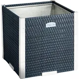 Wilk Polyrattan-Pflanzgefäß 38 cm x 38 cm Anthrazit mit Alu-Beschlägen