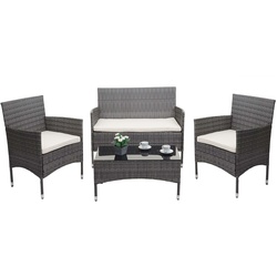 Poly-Rattan Garnitur MCW-F55, Balkon-/Garten-/Lounge-Set Sofa Sitzgruppe ~ grau, Kissen creme