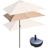DSKJHI Balkonschirm Rechteckig Halb Sonnenschirm Wandschirm für Balkone Terrassen mit Halbrund Base, Höhenverstellbar Halbschirm 200X100cm, 250X130cm (Farbe : Tan, Größe : 200X100cm(with Base))