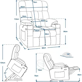 MCombo Relaxsessel M Mcombo Mikrofaser 7546 75 x 112 x 87 cm Dunkelgrau elektrisch