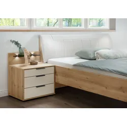 Nachtkonsole WIEMANN "Monaco, Made in Germany, in erstklassiger Qualität", braun (bianco, eiche, nachbildung, glas weiß), B:60cm H:48cm T:43cm, Holzwerkstoff, Floatglas, Sideboards, mit widerstandsfähiger Glasfront, vormontiert