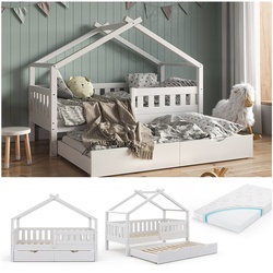 VitaliSpa Design Kinderbett 160x80 Babybett Hausbett Gästebett Matratze weiß