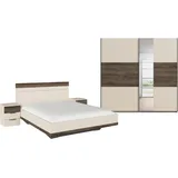 Rauch Schlafzimmer-Set RAUCH "Komplettschlafzimmer Schlafzimmer Schlafzimmermöbel SAJO", beige (champagner, atlantic oak dunkel), Mit Spiegel + ohne Matratze, B/H: 180cm x 200cm, Mit Spiegel, Holzwerkstoff, Schlafzimmermöbel-Sets, optional mit Spiegel am