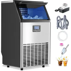 VEVOR Kommerzieller Eisbereiter Eismaschine 45 kg/Tag 45 Eiswürfel LED-Anzeige