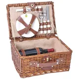 Les Jardins de la Comtesse - Picknickkorb Saint Michel aus honigfarbener Weide - Komplett Für 2 Personen - Porzellanteller und Weingläsern/Beige Stoff - 38 x 28 x 18 cm