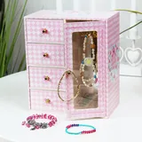 Schmuckschrank Holz mit Schubladen Spiegel Schmuckkästchen (Pink)