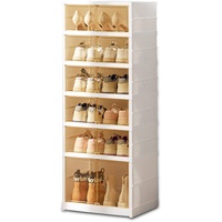 MAGIC SELECT Schuhbox, Stapelbarer Schuhorganizer, Kunststoffbox Klappbarer mit Durchsichtiger Tür, Stapelbarer Schuhkarton für 12 Paare, 6 Höhen, Einfache Montage,(Weiß)