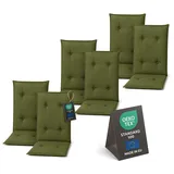 Pillows24 - Hochlehner Auflagen 6er Set - 120x50cm – 8cm Dick - Premium-Material 200gsm, UV- & Wasserabweisend | Sitzauflagen Hochlehner | Sitzkissen Gartenstuhlauflagen für Gartenmöbel | Dunkelgrün