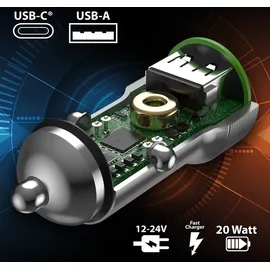 PEDEA KFZ-Schnellladegerät 20W 12-24V USB-C/USB-A Silber