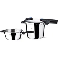 Fissler Vitaquick / Induktions-Schnellkochtopf-Set, 2-teilig, (6 L und 2,5 L - Ø 22 cm) Edelstahl-Dampfkochtopf und Schnell-Bratpfanne, 2 Garstufen, stapelbar, alle Herdarten auch Induktion