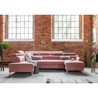 MIUFORM Sweet Harmony - Ecksofa mit Bettfunktion und Bettkasten U-FORM LINKS - 321x208cm - Velours Puderrosa - Sofa Schlafsofa Couch - Rosa