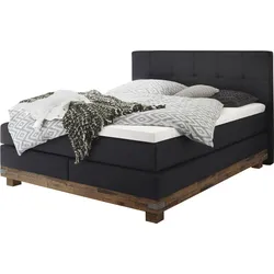 Boxspringbett HASENA "Boston", braun (anthrazit, akazie braun), B:188cm L:210cm, Komplettbetten, Boxspringbett, Massivholz-Sockel, Punktsteppung im Kopfteil, Federkernmatratze