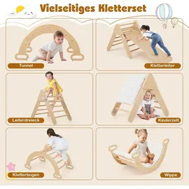 Costway Kletterbogen 4 in 1 mit Rutsche Grau/Naturbelassen