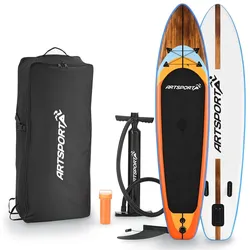 ArtSport Stand Up Paddle Board Beach Rocker – Aufblasbares SUP Board Set bis 150 kg - Weiß & Bunt