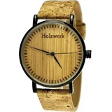 Holzwerk Germany Holzwerk KLAARST flache Damen, Herren Kork & Edelstahl Holz Uhr, beige, schwarz