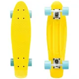 Gelbes Skateboard mit blauen Rädern, Cruiser-Board, 55,9 cm, komplettes Board für Erwachsene und Anfänger, AZM