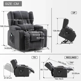 COMHOMA Massagesessel mit Aufstehhilfe Stoff 83 x 100 x 75 cm Grau elektrisch