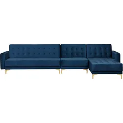 Modulsofa Samtstoff Schlaffunktion marineblau linksseitig ABERDEEN