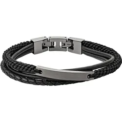 Armband FOSSIL "VINTAGE CASUAL, JF03185793", grau (anthrazit, schwarz), Armbänder, Herren, Edelstahl-Leder, Edelstahl, Leder