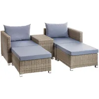 Möbelgruppe LOUNGE Polyrattan Sessel Hocker Tisch Polster Kissen S/11