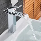 Waschbeckenarmatur Für Warm- Und Kaltwasser, Wasserfallarmatur, Einhebel-waschtischarmatur, Mischbatterie Aus Schwarzem Messing