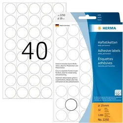 HERMA Markierungspunkte Ø 19 mm, weiß, 1.280 Etiketten, permanent haftend, für Handbeschriftung, Trägermaterial perforiert