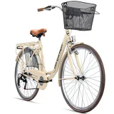 bergsteiger Cityrad Paris 26 Zoll, 28 Zoll Damenfahrrad, ab 140 cm, Korb, Licht, 6 Gang Shimano Tourney RD-TZ50 Schaltwerk, Kettenschaltung, V-Bremsen 46 cm