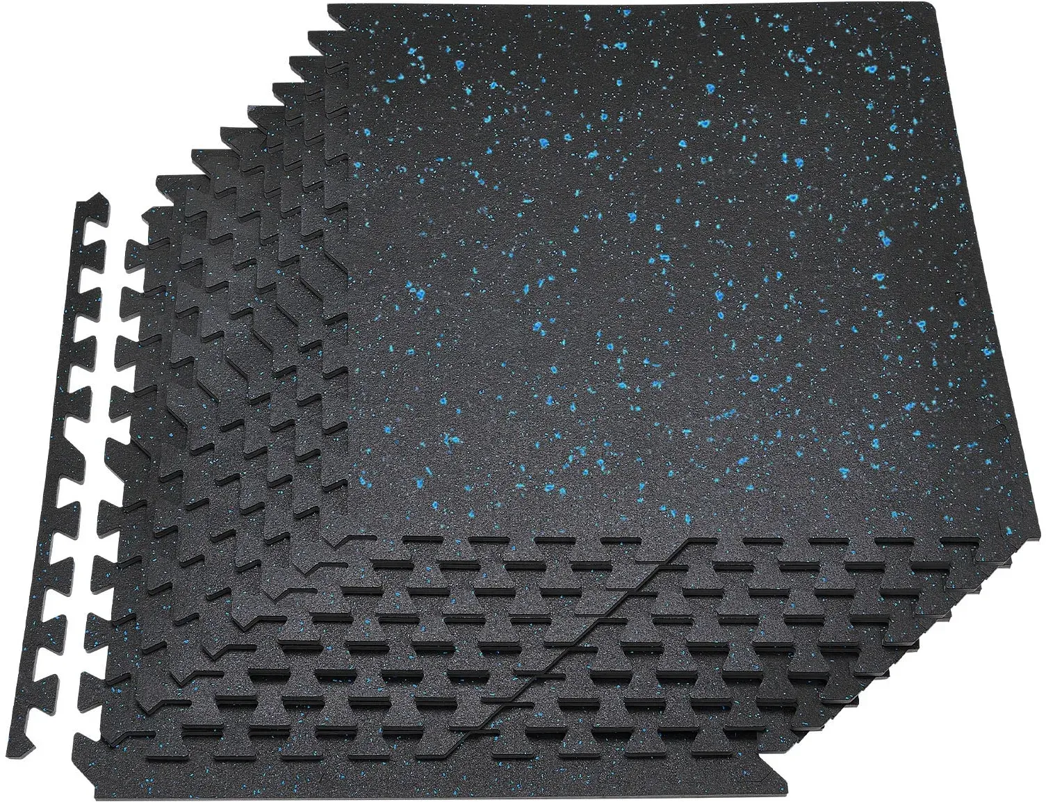 VEVOR 24 x Puzzlematte Bodenschutzmatte 610 x 610 x 10 mm, Hochdichte EVA-Schaumstoffmatte, Ineinandergreifende Fitnessmatte Gymnastikmatte Sportmatte, Trainingsmatte (Schwarz) mit Blauen Punkten