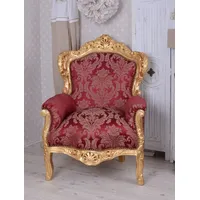 Barock Sessel Thron königlich Antik Rot Stuhl Prunk Stuhl Massivholz