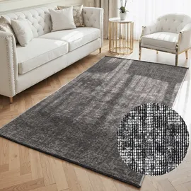ELLE DECORATION Brilliance - Kurzflor Teppich Prisma, Wohnzimmerteppich mit Raster Design, Kachel, Quadrat Muster, Glänzender, Moderner Teppich für Wohnzimmer, Schlafzimmer - Silber Grau, 160x230 cm