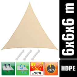 AMANKA 6x6x6 UV Sonnensegel Dreieckig Atmungsaktiv - Sonnenschutz Segel mit Befestigung