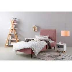 Polsterbett LÜTTENHÜTT "Jonte", pink (schwarz pink), B:130cm H:111cm L:213cm, 100% Polyester, Betten, angenehm gepolstertes Kopfteil mit dekorativem Sternrelief