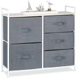 Relaxdays Regalsystem, 5 Stoff-Schubladen, HxBxT: 77,5 x 83 x 29 cm, universale Schubladenbox, Metall und Holz, grau, - Grau