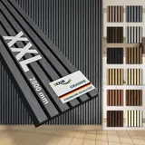 Akustikpaneele 280x30cm Wandpaneele Grande Lamellen 0,85m2 xxl Holzpaneel Wand 21mm Holz Filz: Grey Ash, 10 Paneele - 8.414m2 - Hexim