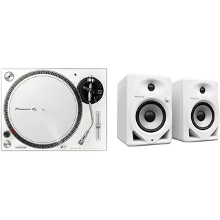 Pioneer DJ PLX-500-W DJ-Plattenspieler mit Direktantrieb, Weiß & DM-50D 5" Desktopmonitorsystem (weiß) DM-50D-W On Size