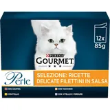 Gourmet Feuchte Perlen Katze Filets in Sauce mit Huhn, Ente, Truthahn, Kalbfleisch mit Gemüse - 72 Beutel à 85 g (6 Packungen à 12 x 85 g)