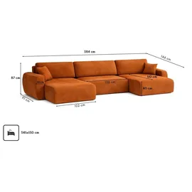 kaiser möbel Ecksofa mit Schlaffunktion und Bettkasten U-Form Ariel U XL, Veloursstoff Salvador, Braun - Braun